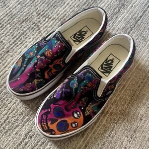 Vans Classic Slip On Trippy Skulls Mushroom Psychedelic Black Womens 6